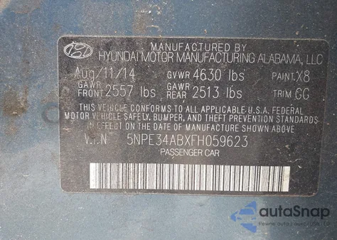 2015 Hyundai Sonata Sport 2.0T z USA, uszkodzony, nr VIN 5NPE34ABXFH059623